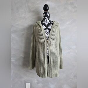 J. Jill Sage Green Chunky Crochet Knit Hoodie Cardigan Sweater Beachy Sz 2X